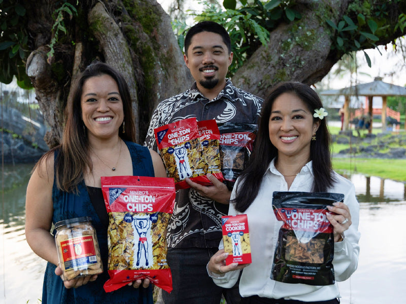 Chasity Enoka, Porsche Haʻo, and Jarek Maebo, the owners of Maebo Noodle Factory